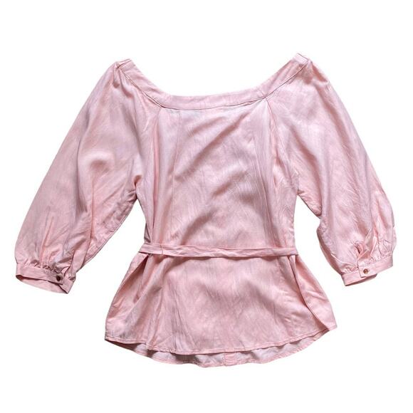 Maeve by Anthropologie Alanis Peach Linen Belted Button Down Top Shirt Medium - Picture 6 of 6